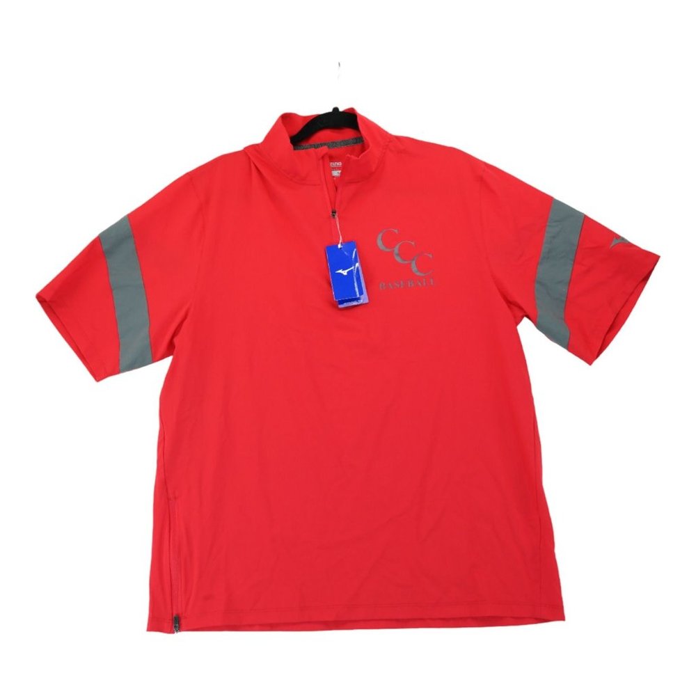 NWT Mizuno Medium Baseball Short Sleeve Hitting Jacket Red Grey Wind Resistant
